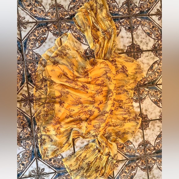 Sundance floral flowy bell sleeve Yellow Blouse poplin boho vibrant cottagecore - Picture 3 of 5